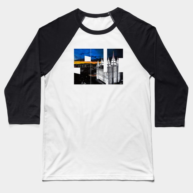 SLC Salt Lake Temple Silhouette Baseball T-Shirt by DSCarts